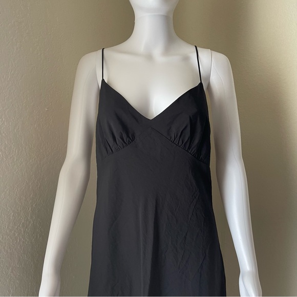 Madewell Layton midi V-neck adjustable cami straps slip dress true black Size 10 - Picture 2 of 12